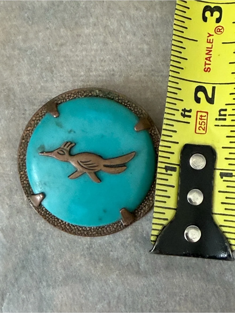 Vintage Bell Trading Post Solid Copper Roadrunner Turquoise Bolo Tie Slide
